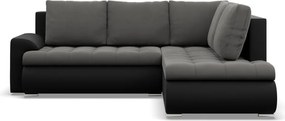 Tokio sarokkanapé, L alakú háttámlával, 2 ágyneműtartóval, bársony + műbőr, jobboldali, szürke - fekete