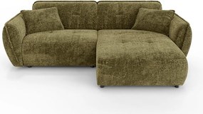 Zöld zsenília sarokkanapé (jobb oldali-heverő résszel) Nelia – Ropez