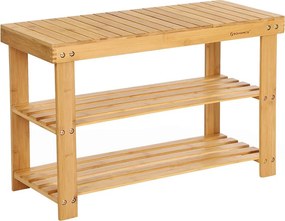 Bambusz cipőtároló polc 3 szintes, natúr 70x28x45cm