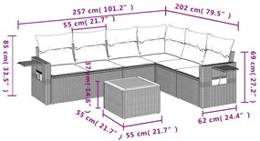 7 részes fekete polyrattan kerti ülőgarnitúra párnával