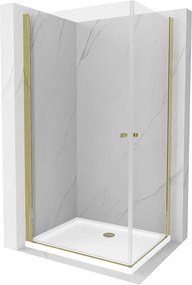 Mexen Pretoria Duo, zuhanykabin 2-szárnyú ajtókkal 90 (ajtók) x 80 (ajtók) cm, 6mm átlátszó üveg, arany profil + zuhanytálca, 852-090-080-50-02-4010G