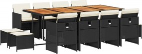 vidaXL 13 részes fekete polyrattan kerti ülőgarnitúra párnákkal