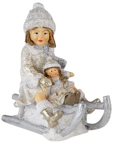 Szánkózó kislány babával karácsonyi dekorációs figura