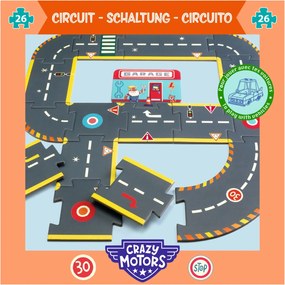 CRAZY MOTORS autópálya - Városi kőrút - City circuit - Giant puzzle - 26 pcs