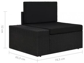 3 személyes fekete elemes polyrattan kanapé