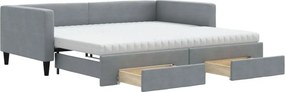 vidaXL világosszürke kihúzható szövet heverő fiókokkal 100 x 200 cm