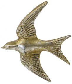 Koptatott fém fecske faldekoráció patinás óarany 14x12x3cm