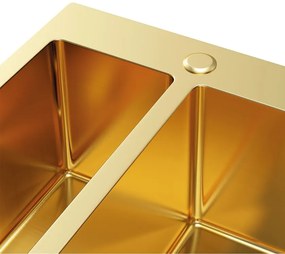 Erga HD, 1,5 kamrás acél mosogató 610x510x210 mm mosószer adagolóval, csiszolt arany, ERG-MLS-HD6151G