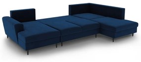 Kék bársony kinyitható tárolóhelyes sarokkanapé (jobb oldali-U alakú) Kyoto – Cosmopolitan Design