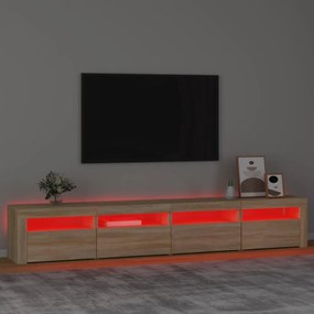 sonoma tölgy színű TV-szekrény LED-lámpákkal 240x35x40 cm