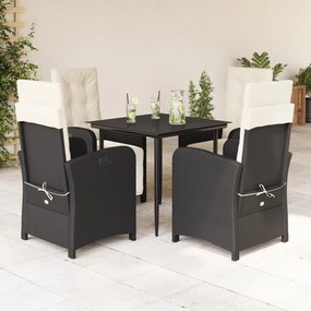 5 részes fekete polyrattan kerti étkezőgarnitúra párnákkal
