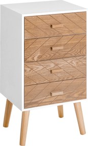 HOMCOM 4 Fiókos Komód - Fürdőszobai Komód Éjjeliszekrény Emelt Lábakkal, 40x30x75 cm, Fehér és Natúr | Aosom