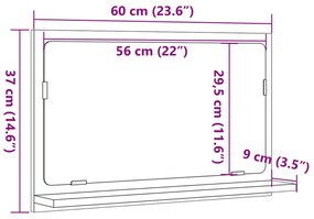 betonszürke szerelt fa tükrös fürdőszobaszekrény 60x11x37 cm