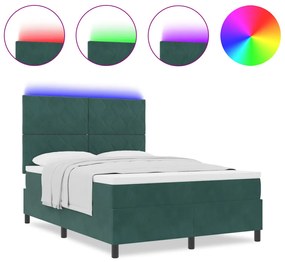 Boxspring Ágy Mattal &amp; LED Sötét Zöld 140x200 cm Bársony