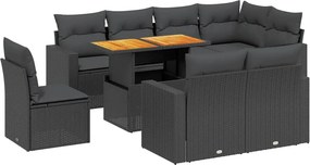 vidaXL 9 részes fekete polyrattan kerti ülőgarnitúra párnákkal