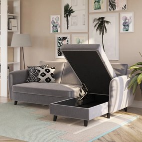 Szürke bársony kinyitható sarokkanapé Perry – Støraa