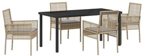 vidaXL Kert étkező szett párnával 5 pcs Bézs polirattan