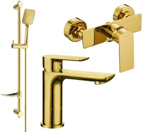 Mexen Alfa DF62 mosdó és zuhanycsaptelep zuhanygarnitúrával, arany, 745704DF62-50