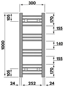 Fekete 300x1000mm törölközőszárítós fürdőszobai radiátor Welland Lux | Készletről | Gyors kiszállítással