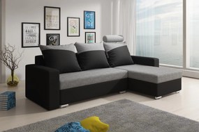 VENDI sarokülő kanapé, fekete + szürke