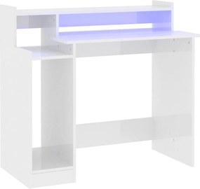 vidaXL magasfényű fehér szerelt fa íróasztal LED-ekkel 97 x 45 x 90 cm