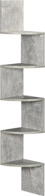 HOMCOM Cikk-cakk Formájú Fali Sarok Tároló Polc 20L x 20W x 126H cm 5 Szintes Fa Szürke | Aosom