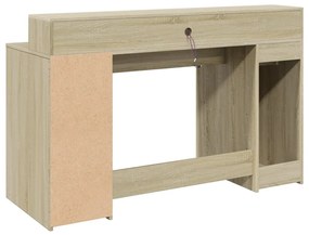 sonoma tölgy színű szerelt fa íróasztal LED-ekkel 140x55x91 cm