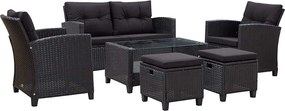 vidaXL 6 részes fekete polyrattan kerti ülőgarnitúra párnákkal