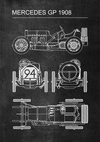 Poszter Mercedes Gp 1908 Retro Patent Poster