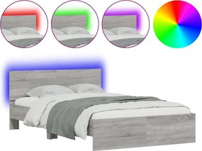 vidaXL szürke sonoma színű ágykeret fejtámlával és LED-del 140x200 cm