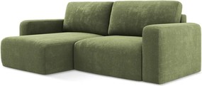 Zöld zsenília kinyitható-tárolóhelyes sarokkanapé (bal oldali-heverő résszel) Kona – Makamii