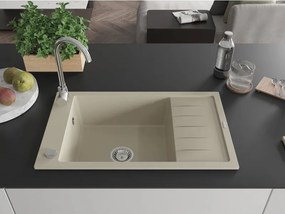 Mexen Elias gránit mosogató 1-medencés lefolyóval 795 x 480 mm, bézs, króm szifon - 6511791005-69