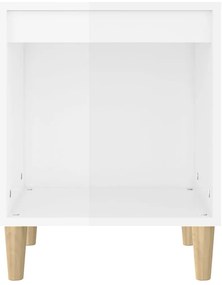 Magasfényű fehér szerelt fa éjjeliszekrény 40x35x50 cm