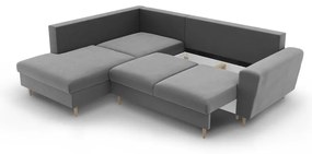 Világosszürke bársony kinyitható tárolóhelyes sarokkanapé (bal oldali-L alakú) Kyoto – Cosmopolitan Design