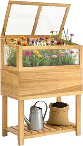 Outsunny emelt virágláda hidegkerettel – zsanéros fedél és tárolópolc, 80 x 45 x 108,5 cm | Aosom