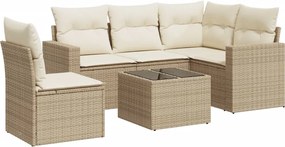 vidaXL 6 részes bézs polyrattan kerti ülőgarnitúra párnával