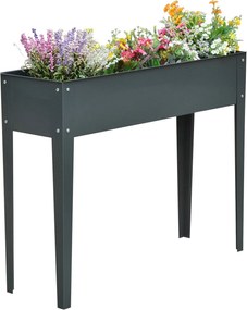 Outsunny Magaságyás, Fűszernövény Ágyás, Növénydoboz 3 Drainázs Lyukkal, Virágágyás Lábakkal, Fém, 100 x 30 x 80 cm | Aosom