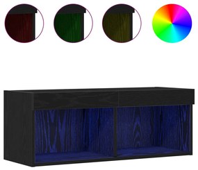 TV Fali Szekrények LED Fénnyel 2 db Fekete Tölgy 80x30x30 cm