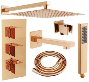 Mexen Cube DR02 beépíthetó kád-zuhany készlet fejzuhannyal 30 cm, Rózsaszín-arany - 77503DR0230-60