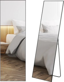HOMCOM Teljes Magasságú Fali vagy Álló Tükör Edzett Üveggel, Modern Tükör Fém Kerettel és Alumínium Ötvözetből, 50x2x161.5 cm, Fekete | Aosom