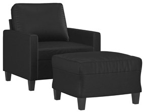 fekete műbőr kanapéfotel lábtartóval 60 cm