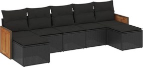 vidaXL 7 részes fekete polyrattan kerti ülőgarnitúra párnával
