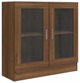 barna tölgy színű szerelt fa vitrinszekrény 82,5 x 30,5 x 80 cm