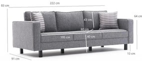 3 személyes kanapé Kale Linen - Szürke