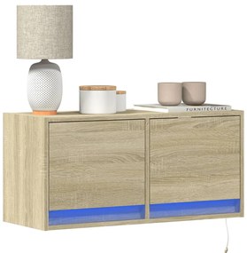 sonoma tölgy színű fali TV-szekrény LED-ekkel 80x31x35 cm