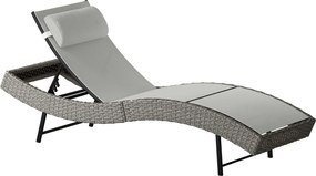 Outsunny S-alakú PE rattan napozóágy — 5 pozíciós állítható háttámla fejtámlával, légáteresztő UV-álló háló, időjárásálló kültéri rattan — világosszür