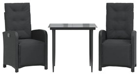 3 részes fekete polyrattan bisztrógarnitúra párnával