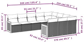 10 részes szürke polyrattan kerti ülőgarnitúra párnákkal