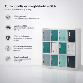 Fém szekrény iskolába és óvodába, szürke-kék-sötétkék, 1090x1200x450 mm: OLA