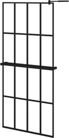 vidaXL fekete ESG üveg és alumínium zuhanyfal polccal 90 x 195 cm